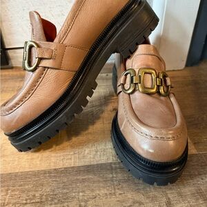Elegant Tan Loafers with Gold Buckle
